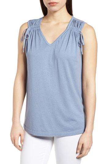 Women's Caslon Ruched Shoulder Cotton Blend Tank - Blue