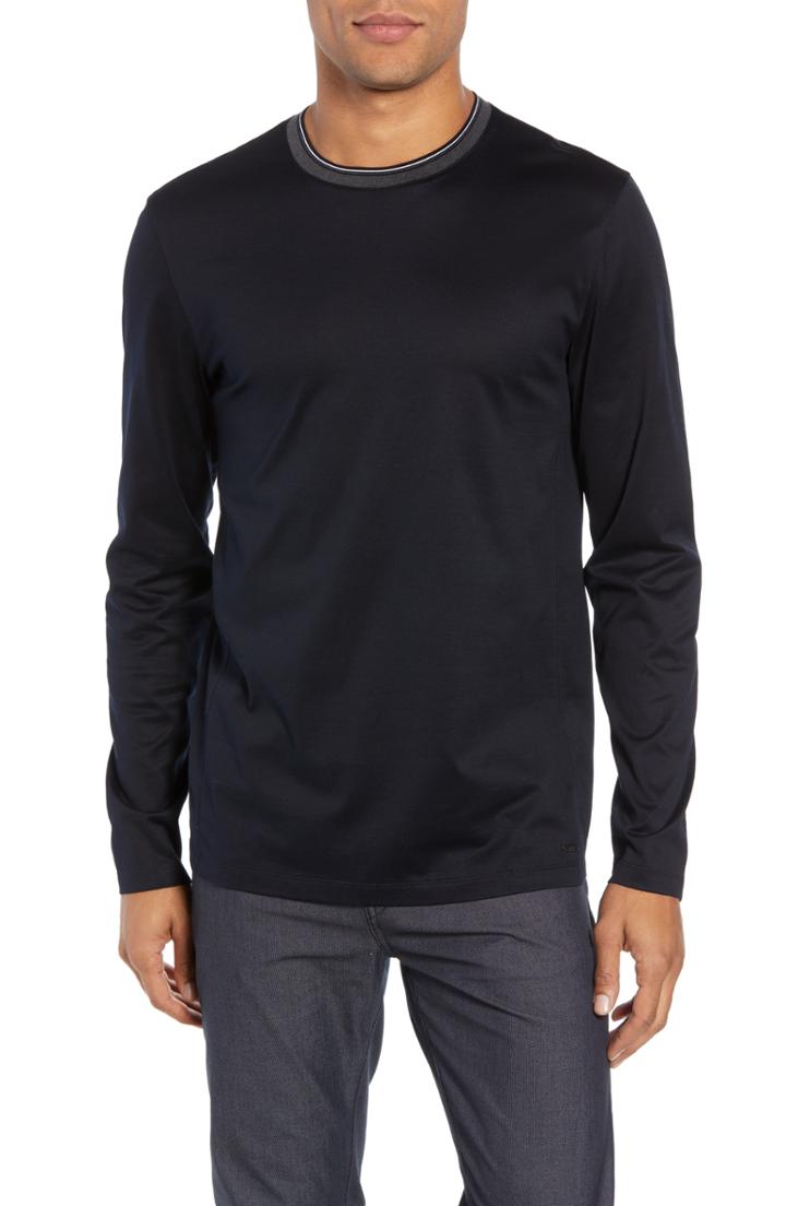 Men's Boss Tenison Mercerized Long Sleeve Slim Fit T-shirt - Black