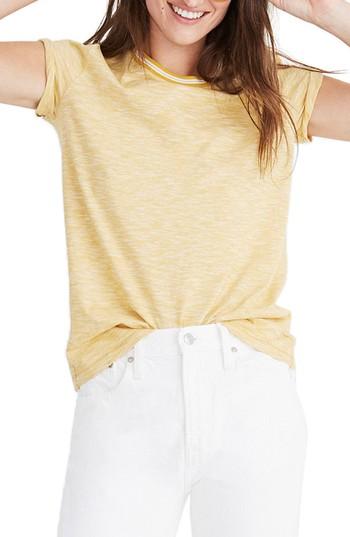 Women's Madewell Whisper Cotton Stripe Ringer Tee - Yellow