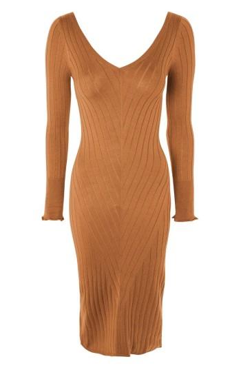 Women's Topshop Double V-neck Ribbed Midi Dress Us (fits Like 2-4) - Beige