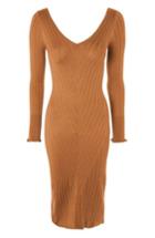 Women's Topshop Double V-neck Ribbed Midi Dress Us (fits Like 2-4) - Beige