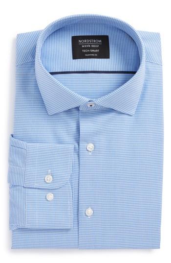 Men's Nordstrom Men's Shop Tech-smart Traditional Fit Houndstooth Dress Shirt 32/33 - Blue