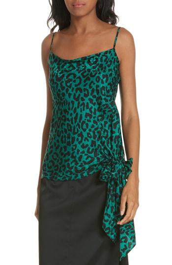 Women's Milly Leopard Print Tie Waist Silk Jacquard Camisole - Green
