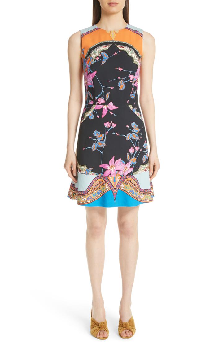 Women's Etro Lily Print Cady A-line Dress Us / 40 It - Black