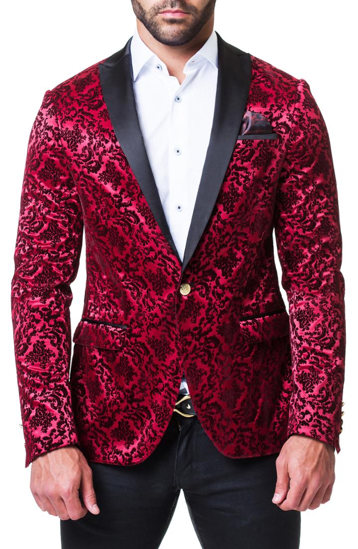Men's Maceoo Tesla Velvet Jacquard Blazer - Red
