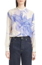 Women's Dries Van Noten Floral Silk Blouse Us / 36 Fr - Blue