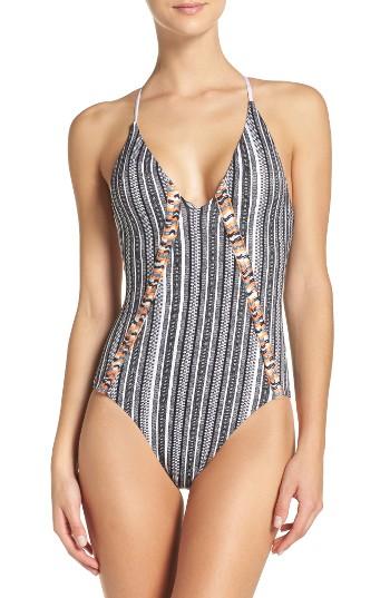 Women's Red Carter One-piece Swimsuit - White