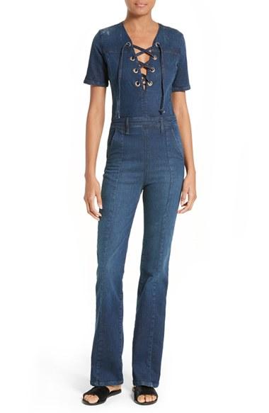 Women's Frame Le Jumpsuit Lace-up Denim Jumpsuit - Blue