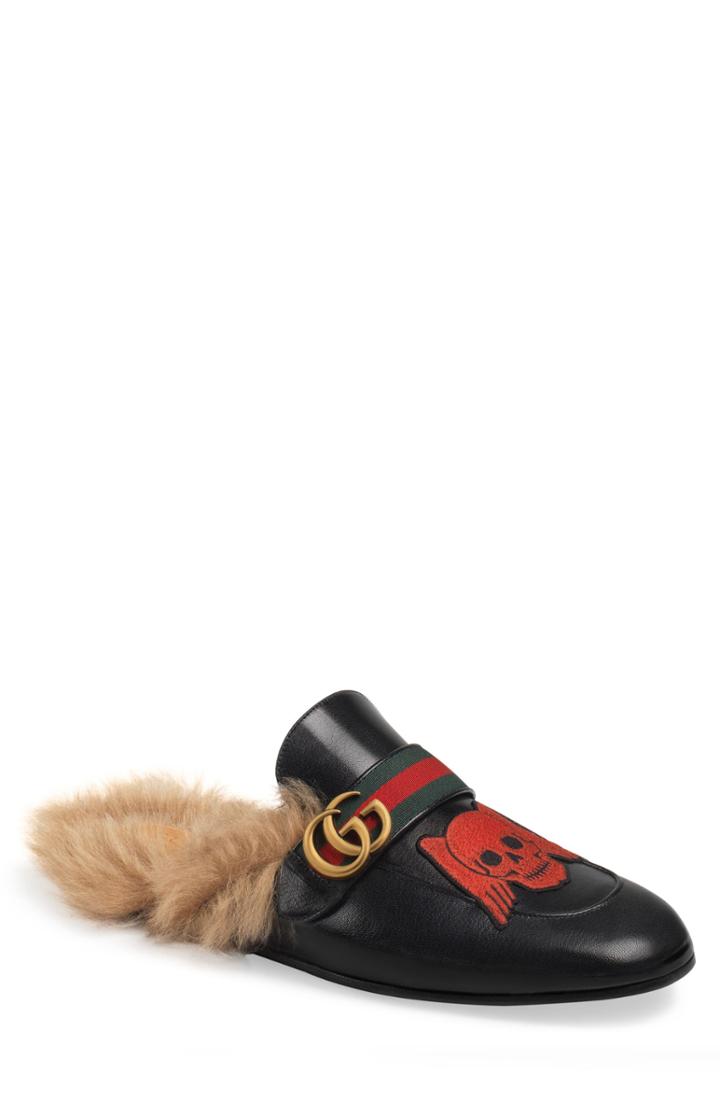 Men's Gucci Princetown Double G Loafer Mule With Genuine Shearling Us / 6uk - Black