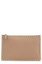 Valentino Garavani Large Rockstud Flat Leather Pouch - Beige