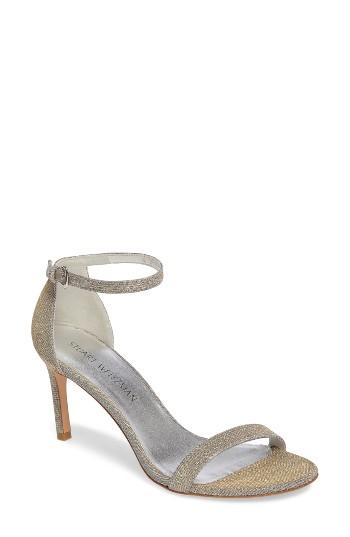 Women's Stuart Weitzman 'nunaked' Leather Ankle Strap Sandal M - Metallic
