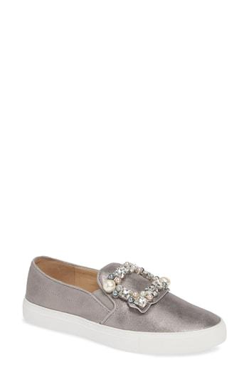 Women's Karl Lagerfeld Evelyn Imitation Pearl Embellished Sneaker M - Grey