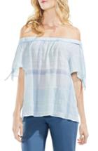Women's Vince Camuto Crinkle Stretch Cotton Off The Shoulder Top, Size - Blue