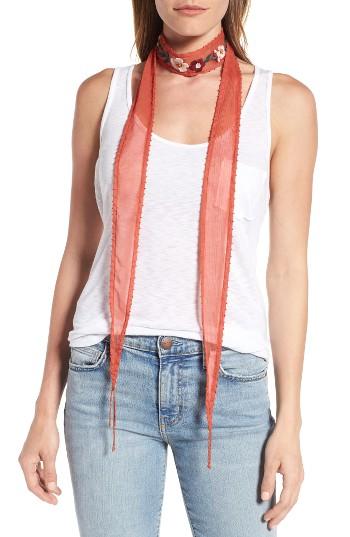 Women's Bcbg Wanna Be Floral Skinny Scarf, Size - Orange