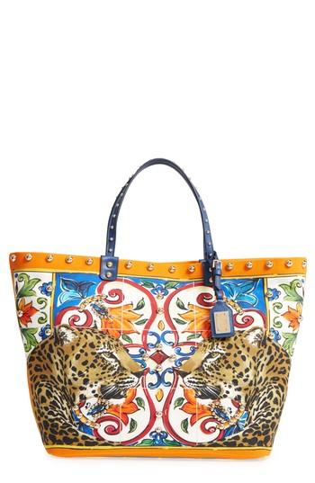 Dolce & Gabbana Maiolica Canvas Tote - White