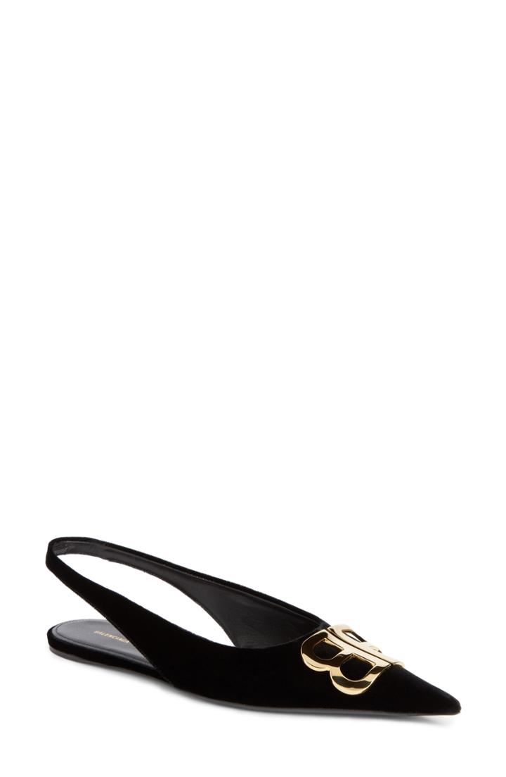 Women's Balenciaga Bb Logo Slingback Flat .5us / 36.5eu - Black