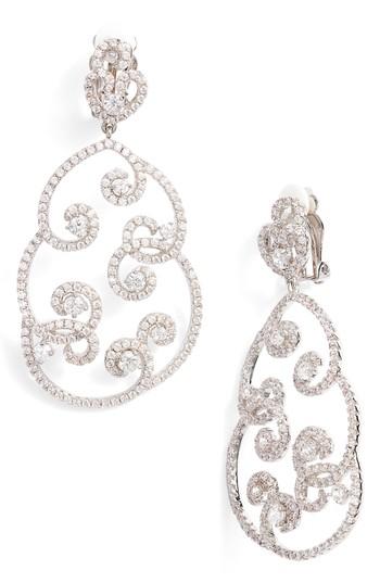 Women's Nina Swirl Pave Clip-on Drop Earrings