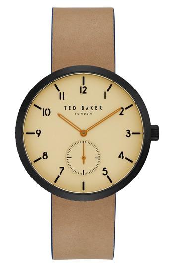 Men's Ted Baker London Josh Leather Strap Watch, 42mm