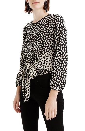 Women's J.crew Pebble Print Tie Front Silk Top