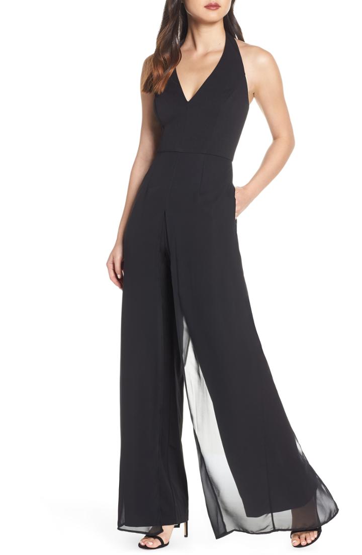 Women's Adrianna Papell Halter Neck Chiffon Overlay Jumpsuit