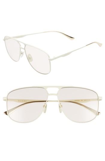 Men's Gucci 80s Monocolor 60mm Aviator Sunglasses - Shiny Solid Ivory