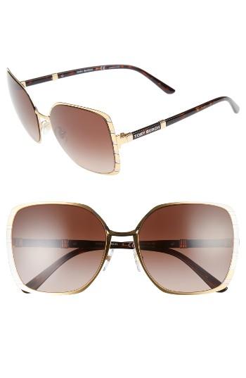 Women's Tory Burch 57mm Gradient Square Sunglasses - Gold/ Silver