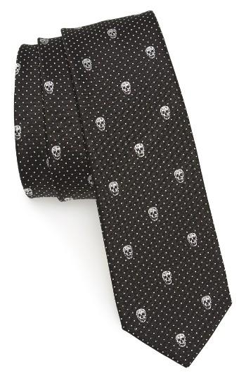Men's Alexander Mcqueen Skull Polka Dot Silk Skinny Tie
