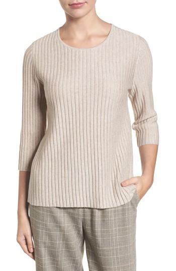 Women's Eileen Fisher Ribbed Merino Wool Sweater - Beige