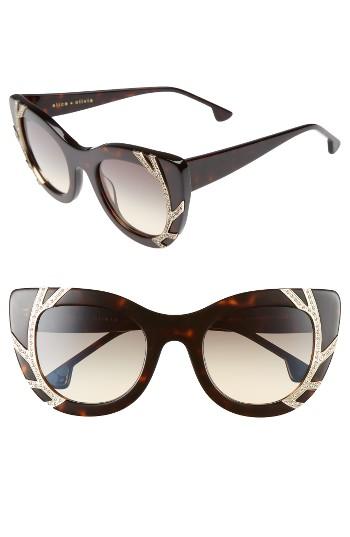 Women's Alice + Olivia Delancey Crystal 50mm Cat Eye Sunglasses - Dark Tortoise