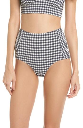 Women's Tory Burch Gingham High Waist Bikini Bottoms - Blue