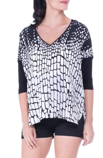 Women's Olian V-neck Drop Sleeve Patterned Maternity Top - Black