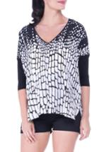 Women's Olian V-neck Drop Sleeve Patterned Maternity Top - Black