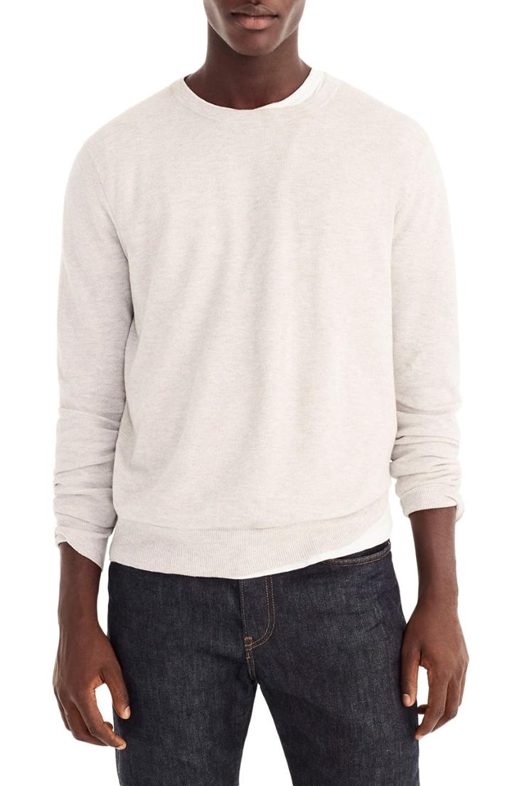 Men's J.crew Cotton & Cashmere Pique Crewneck Sweater - Beige