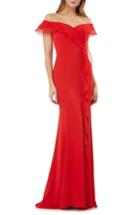 Women's Carmen Marc Valvo Infusion Off The Shoulder Cascading Ruffle Gown - Red