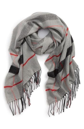 Women's Leith Fringe Stripe Plaid Scarf, Size - Grey