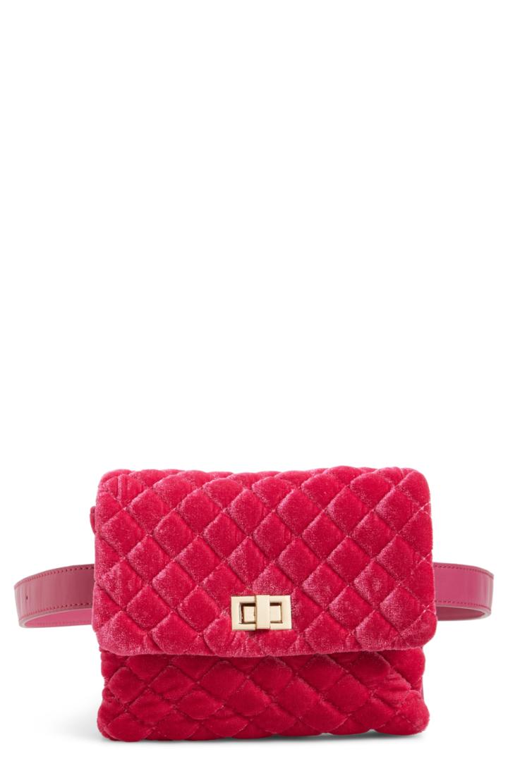 Mali + Lili Nikki Quilted Velvet Belt Bag - Pink