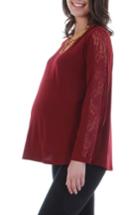 Women's Everly Grey Kira Lace Sleeve Maternity Top - Red