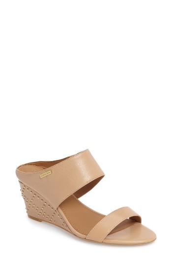 Women's Calvin Klein Phyllis Studded Wedge Sandal .5 M - Beige