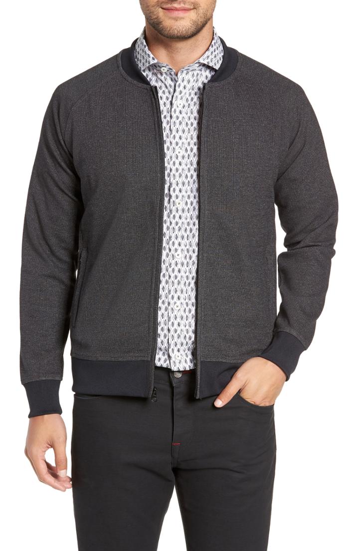 Men's Stone Rose Trim Fit Bomber Jacket - Black