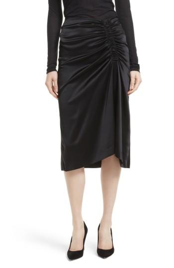 Women's Theory Ruched Stretch Satin Skirt - Black