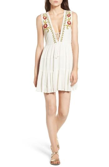 Women's Band Of Gypsies Embroidered Plunging Dress - Ivory