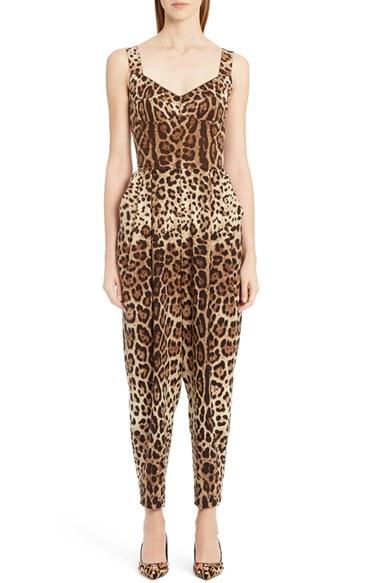 Women's Dolce & Gabbana Leopard Print Stretch Cady Jumpsuit
