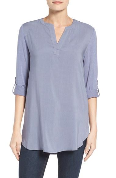 Women's Pleione Split Neck Roll Sleeve Tunic - Grey