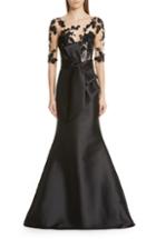 Women's Badgley Mischka Bow Waist Lace Bodice Mermaid Evening Dress - Black