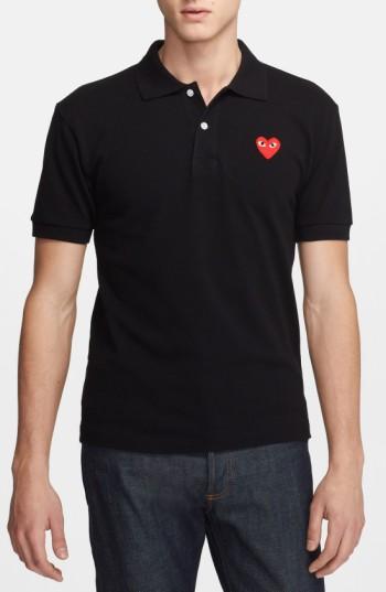Men's Comme Des Garcons Play Pique Polo With Heart Applique - Black