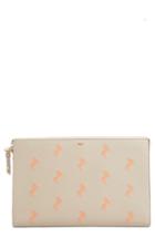 Chloe Embroidered Leather Zip Pouch - Grey