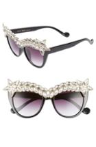 Women's La Double 7 Crystal Embellished Cat Eye Sunglasses - Black/ Crystal