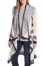 Women's Caslon Mixed Print Open Front Long Cardigan - Beige