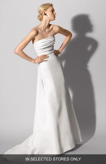 Women's Carolina Herrera Florianne Strapless Silk Faille Trumpet Gown, Size - Ivory