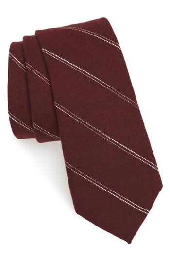 Men's Nordstrom Men's Shop Palamino Stripe Cotton & Linen Skinny Tie, Size - Red